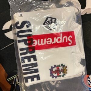 Supreme White and Red Logo Hoodie